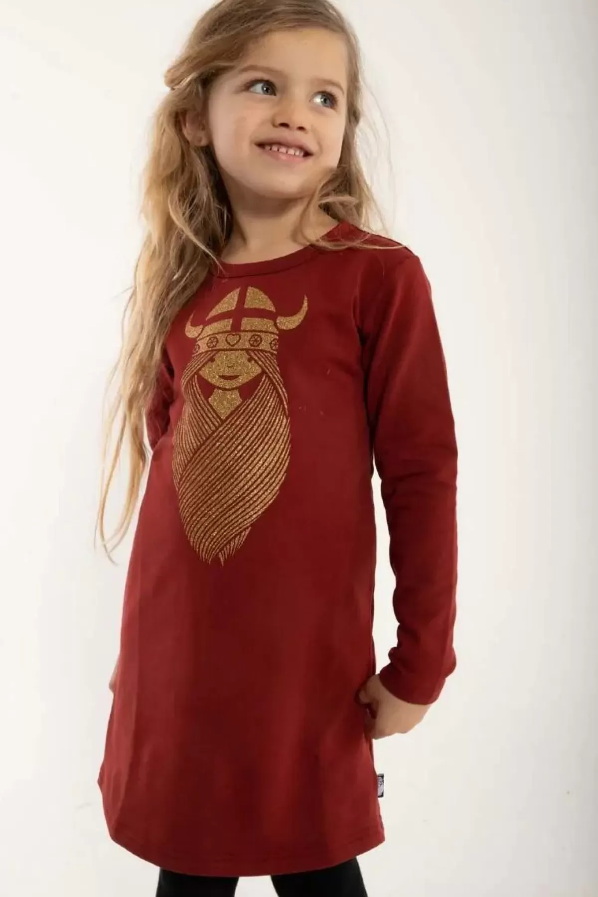 Store Danekvik Sweater Dress Red Wine Freja (Glitter) Kinder Kleider