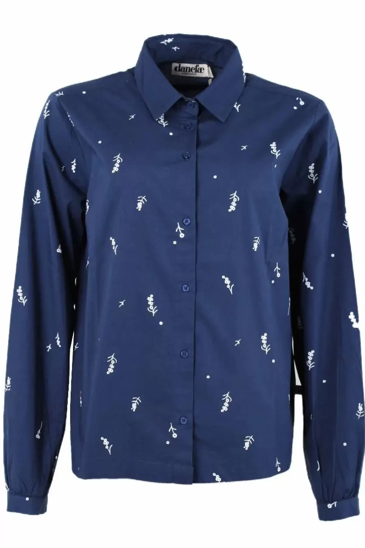 Danefæ Blusen>Danenovember Poplin Shirt Dusty Navy Markblomst