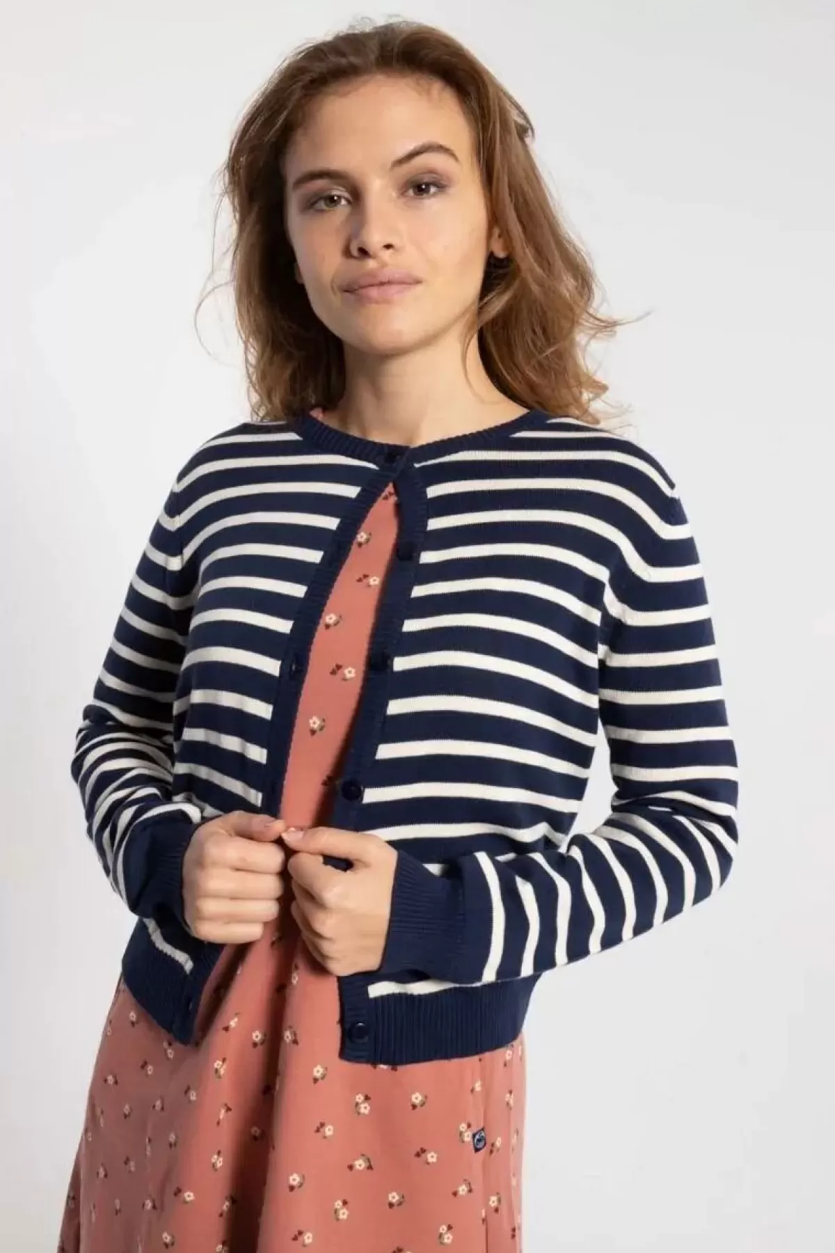 Danefæ Cardigan>Danesaga Cardigan Dk Navy/Chalk