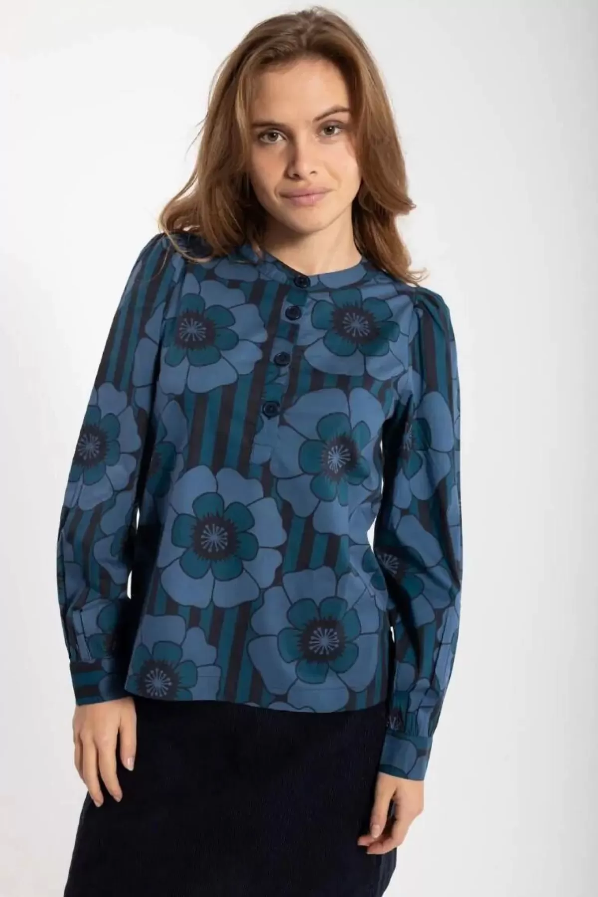 Danefæ Blusen>Danesanna Poplin Shirt Blue Power Flowers