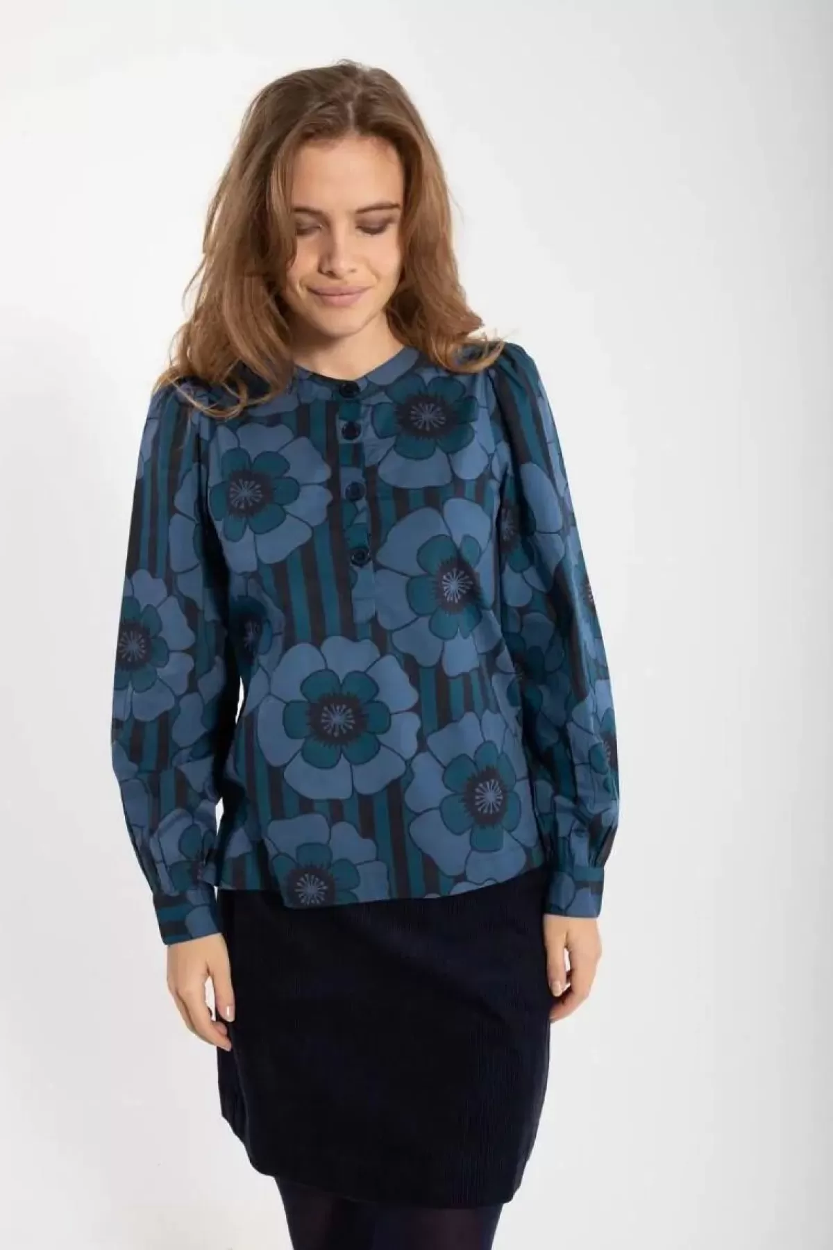 Danefæ Blusen>Danesanna Poplin Shirt Blue Power Flowers