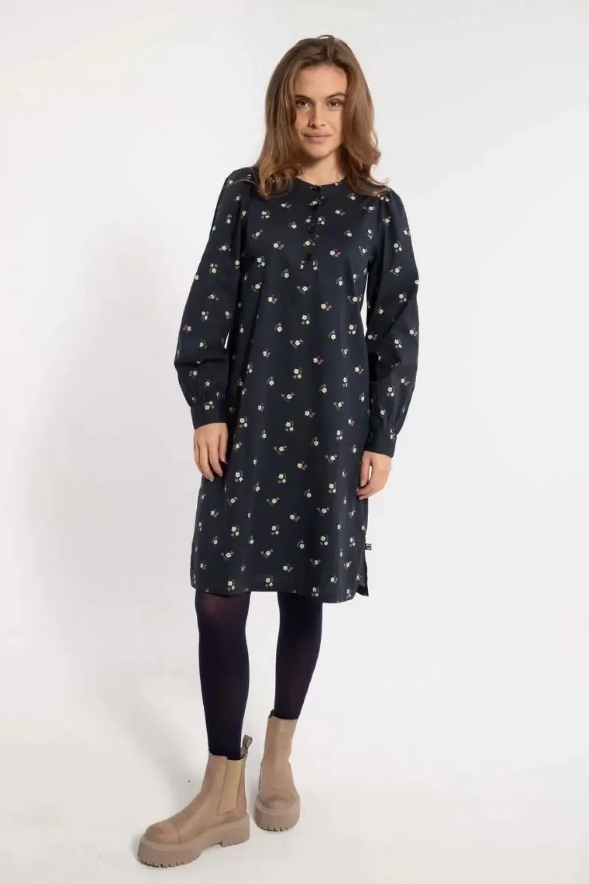Danefæ Kleider>Danesocial Poplin Dress Black Miniflower