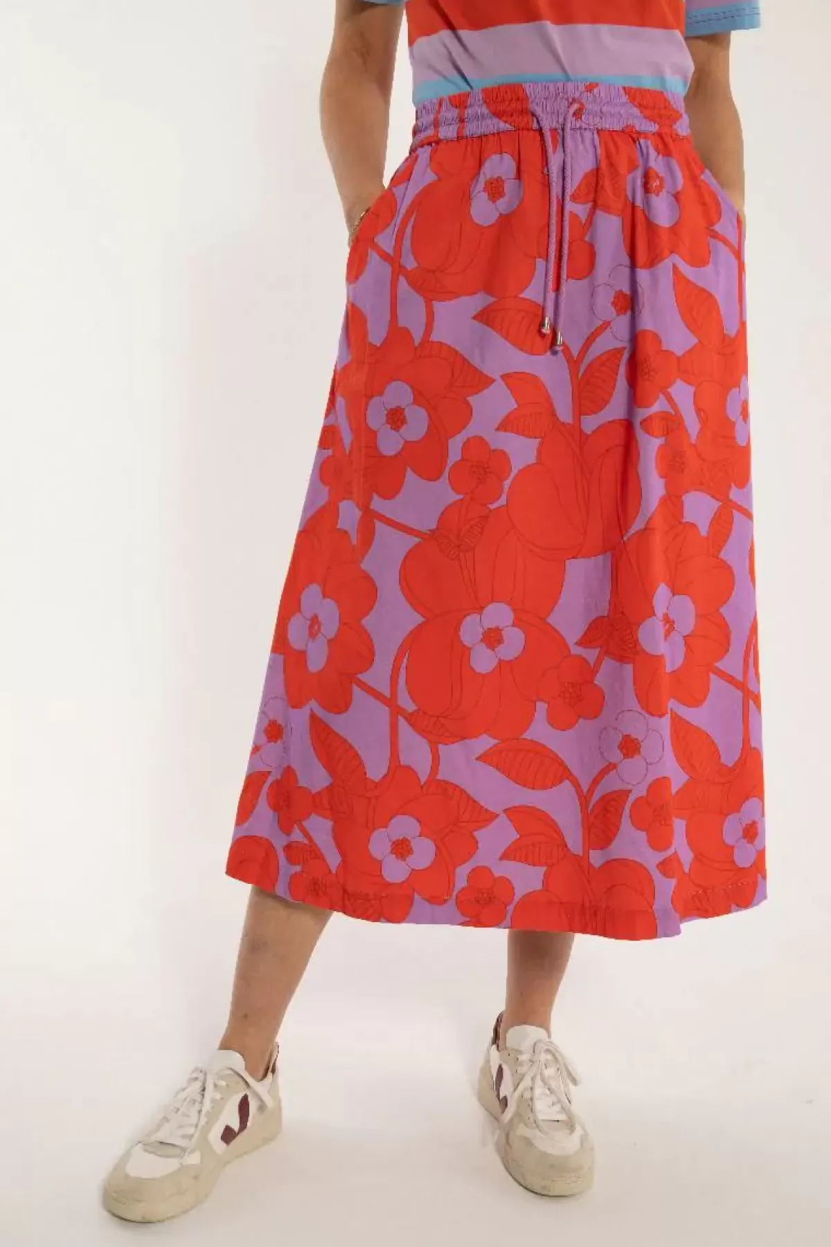 Danefæ Röcke>Danespresso Poplin Skirt Soft Viola/Bright Red Bloom Boom