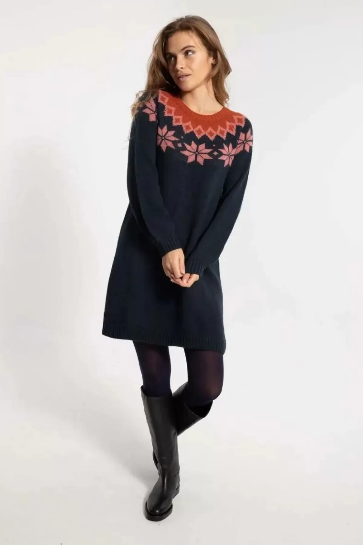 Danefæ Kleider>Danesukkertop Wool Sweater Dress Dk Navy/Old Rose/Brick
