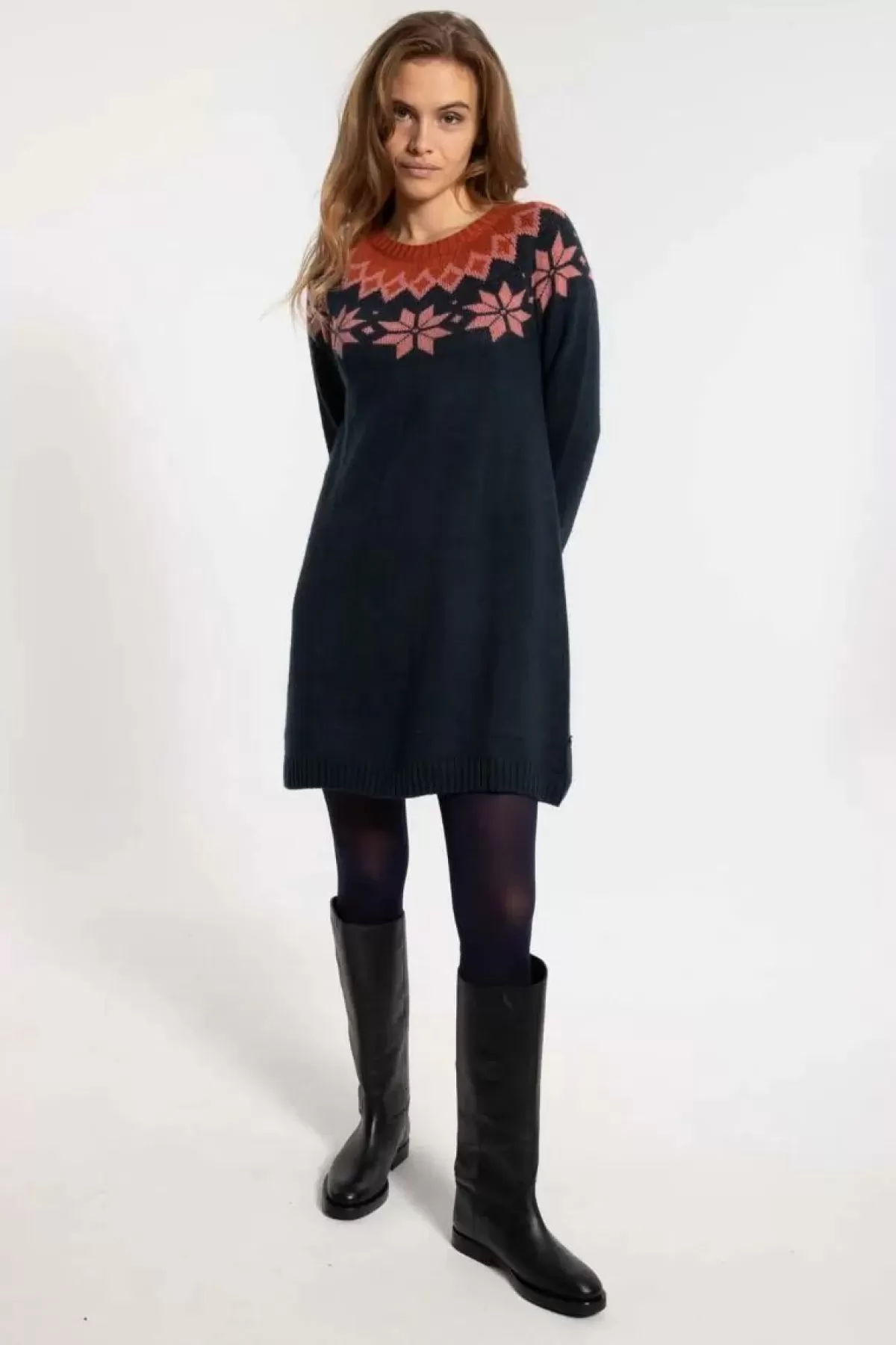Danefæ Kleider>Danesukkertop Wool Sweater Dress Dk Navy/Old Rose/Brick