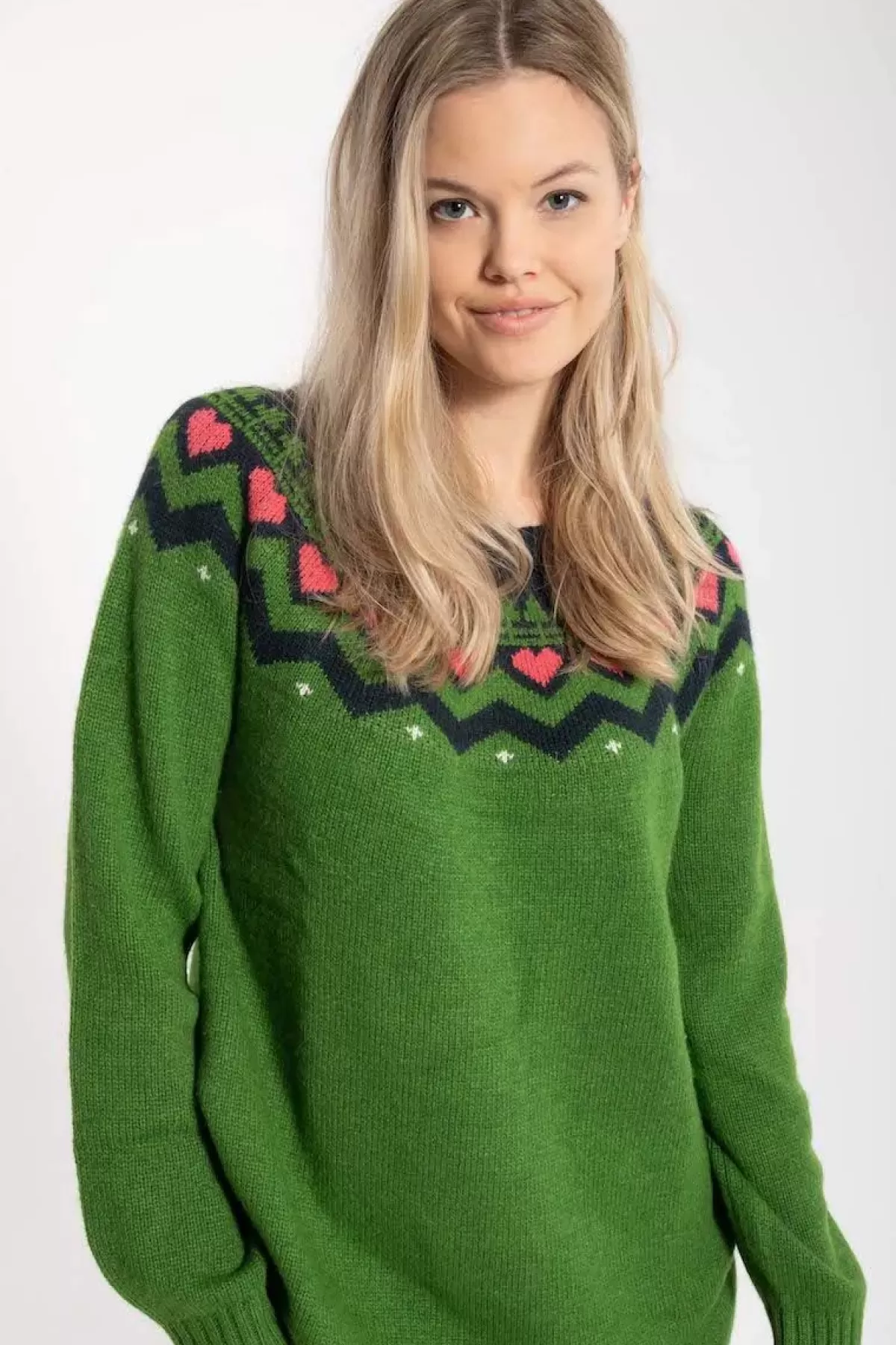 Danefæ Kleider>Danesukkertop Wool Sweater Dress Fall Jungle/Dk Navy/Rasberry Sorbet