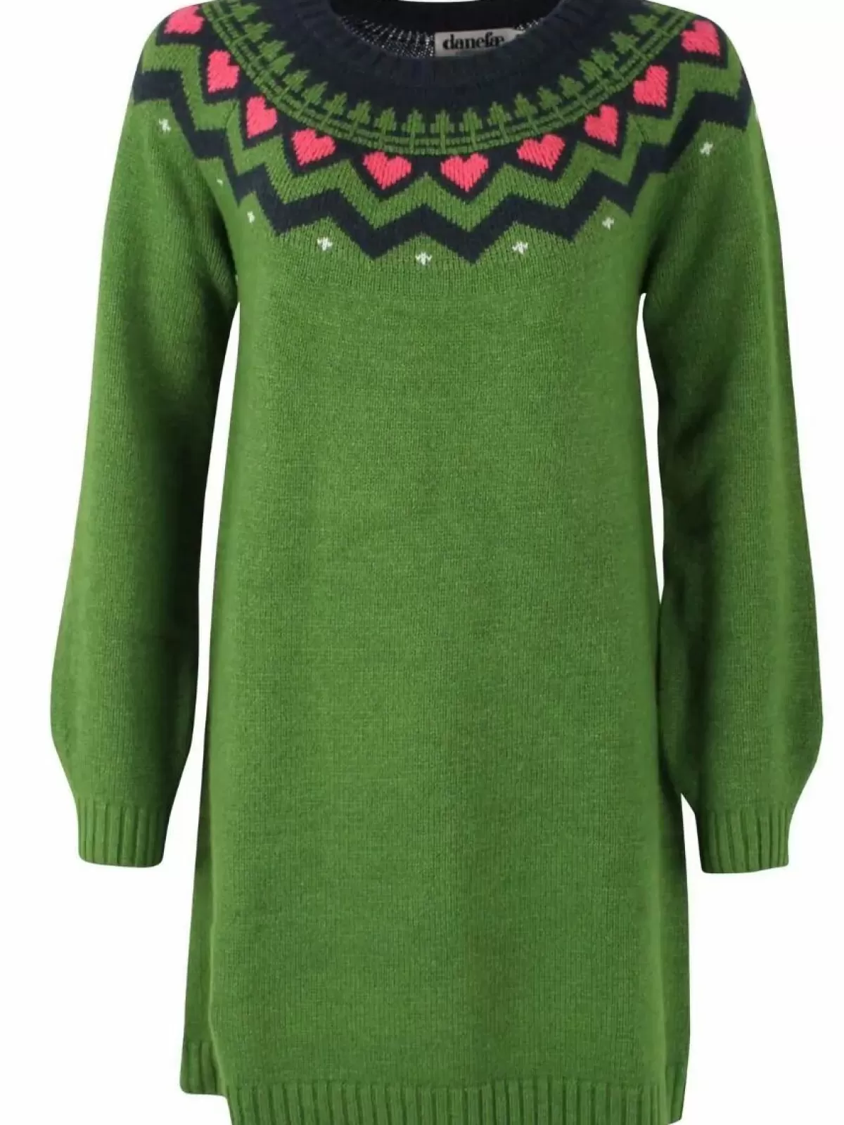 Danefæ Kleider>Danesukkertop Wool Sweater Dress Fall Jungle/Dk Navy/Rasberry Sorbet