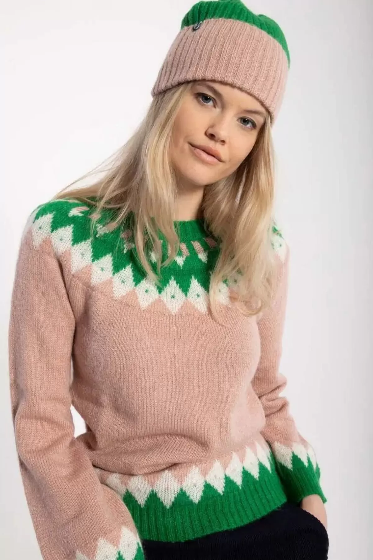 Danefæ Mützen/Hute>Danetop Beanie Powder Rose/Green