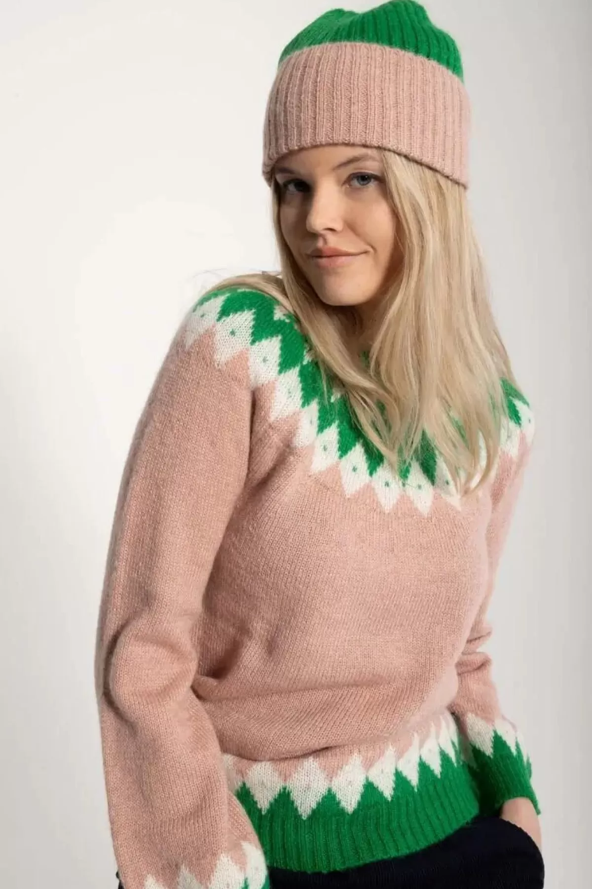 Danefæ Mützen/Hute>Danetop Beanie Powder Rose/Green