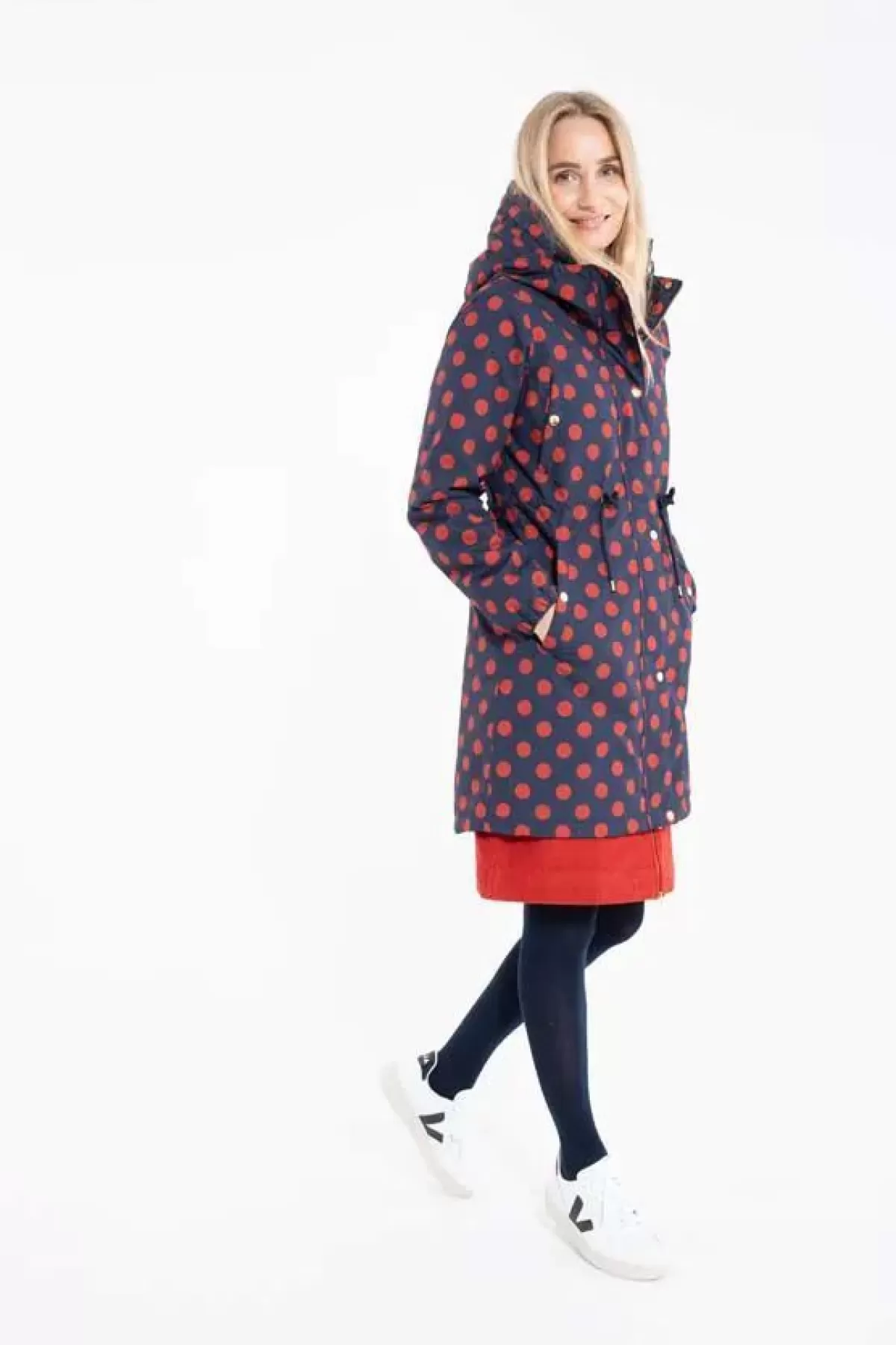 Danefæ Winterjacken>Danflora Winter Parka Dark Navy/Dark Rust Dots