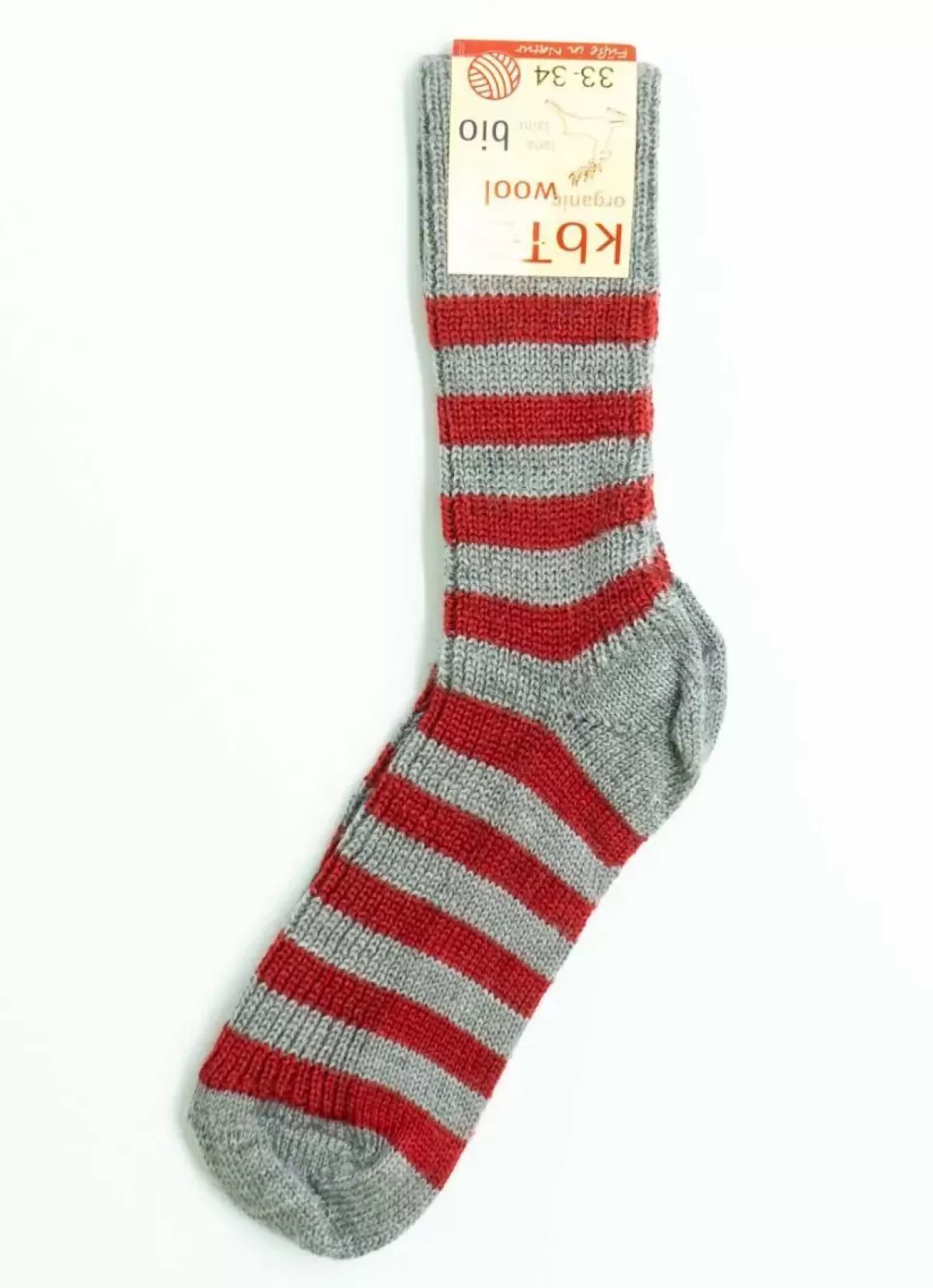 Hot Hirsch Natur Wool Socks Stripes Heather Grey/Red Kinder Wolle