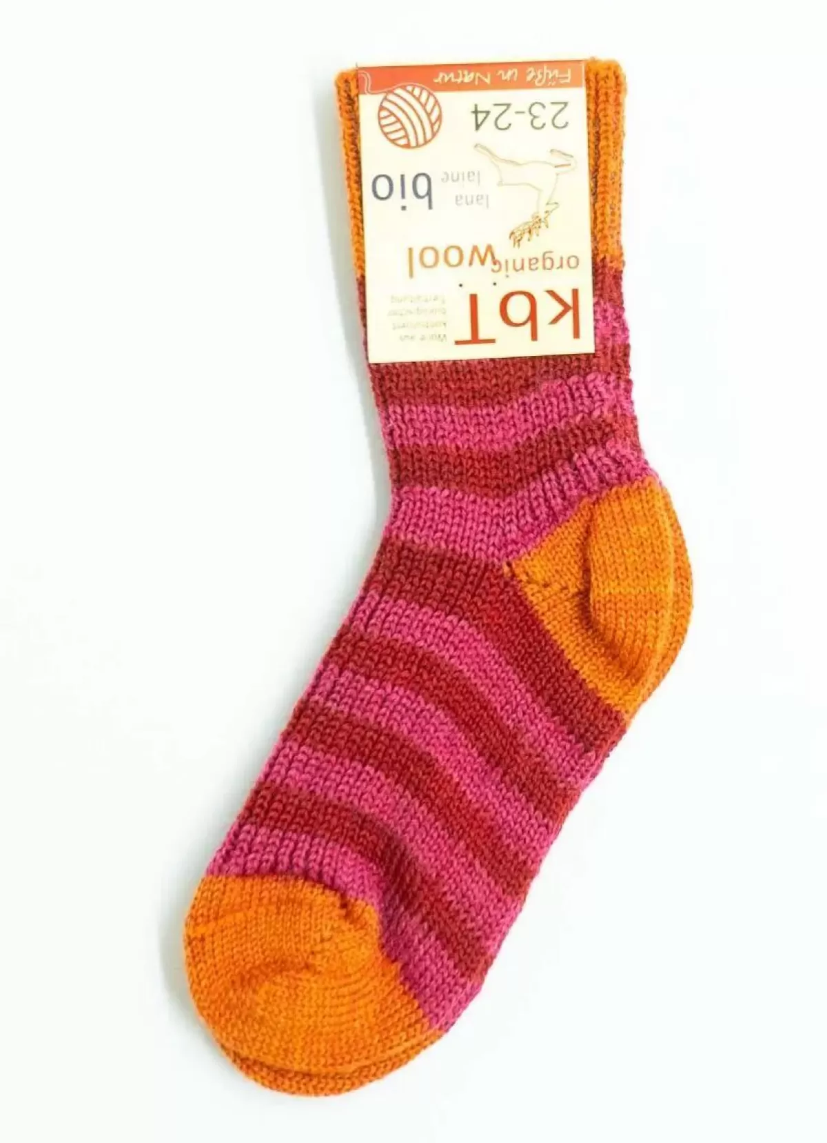 Cheap Hirsch Natur Wool Socks Stripes Raspberry/Red/Mango Kinder Wolle