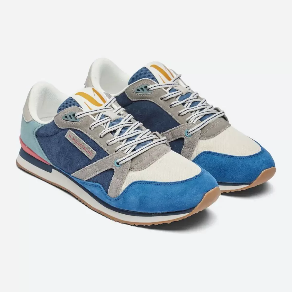 Danefæ Sneakers>M.Moustache Andre Running Sneakers Suede Bleu Ecru Gris