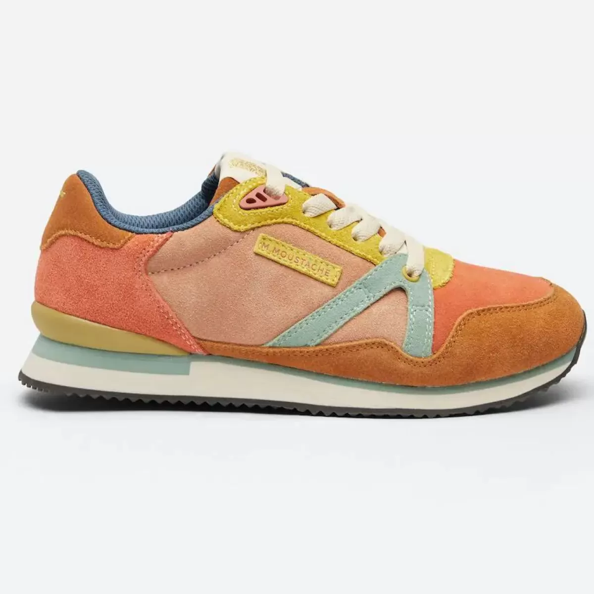 Danefæ Sneakers>M.Moustache Andre Running Sneakers Suede Cognac Saumon Vert D'Eau