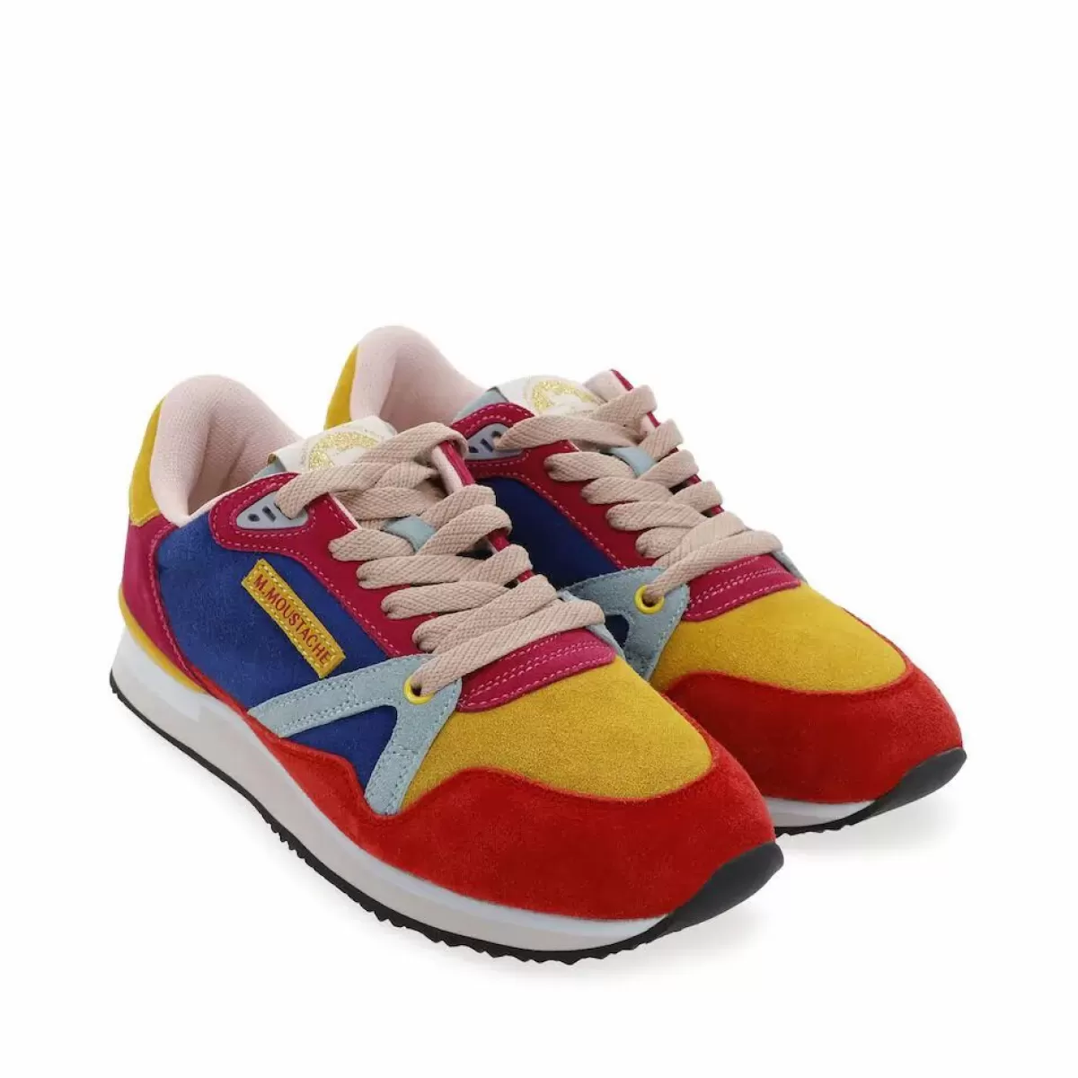 Danefæ Sneakers>M.Moustache Andre Running Sneakers Suede Rose Jaune Bleu