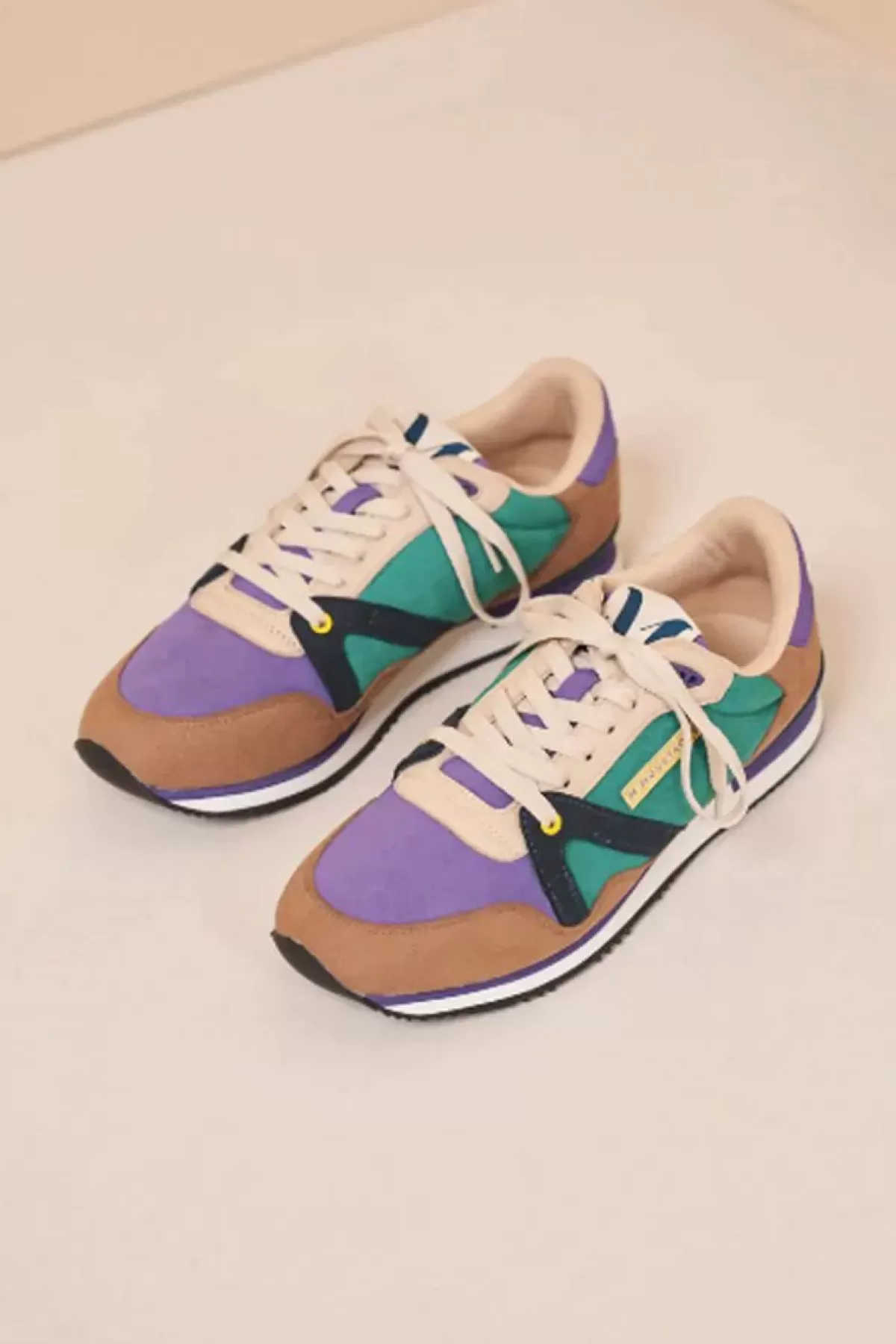 Danefæ Sneakers>M.Moustache Andre Running Sneakers Suede Taupe Violet Petrole