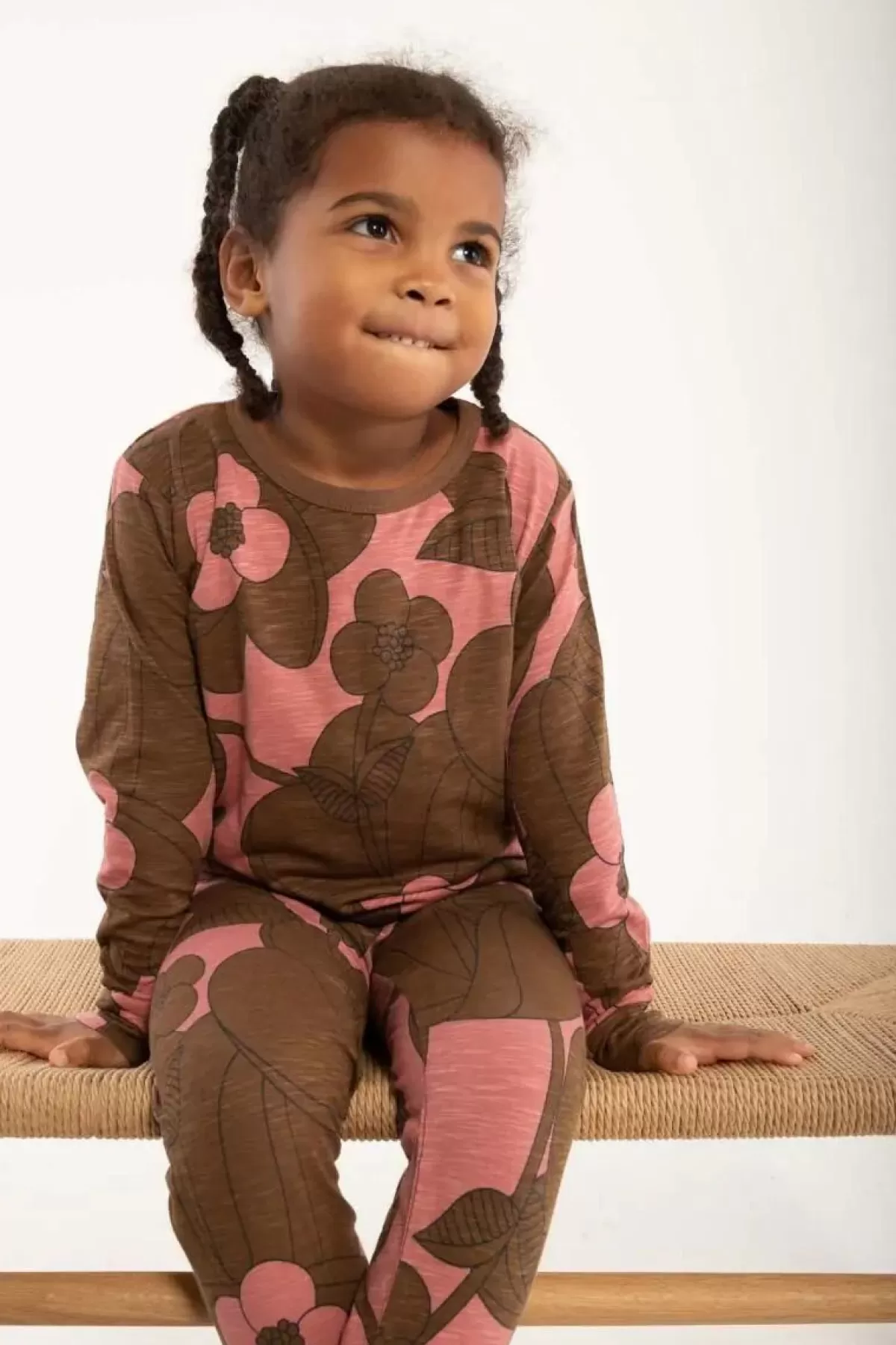 Hot Organic - Danedvale Night Set Dk Navy/Brown Beige Bloom Boom Kinder Pyjamas