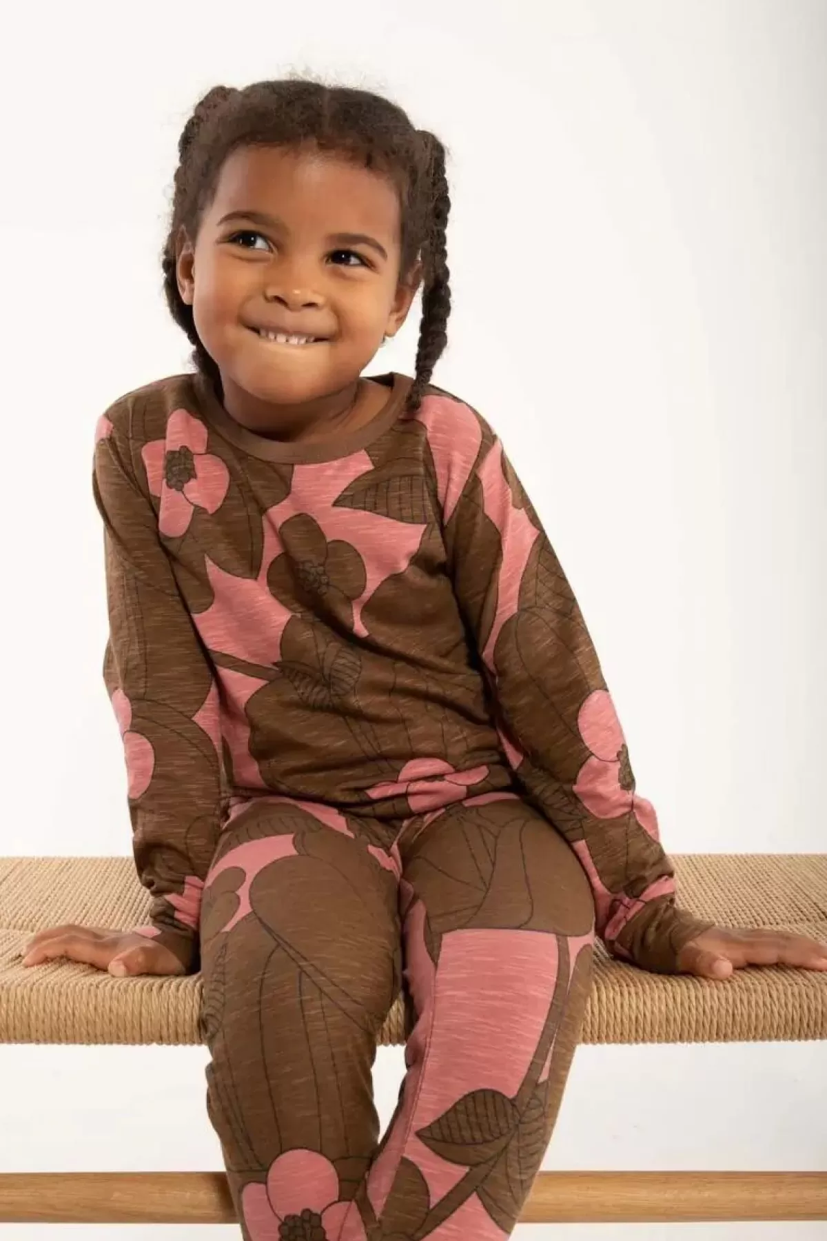 Hot Organic - Danedvale Night Set Dk Navy/Brown Beige Bloom Boom Kinder Pyjamas