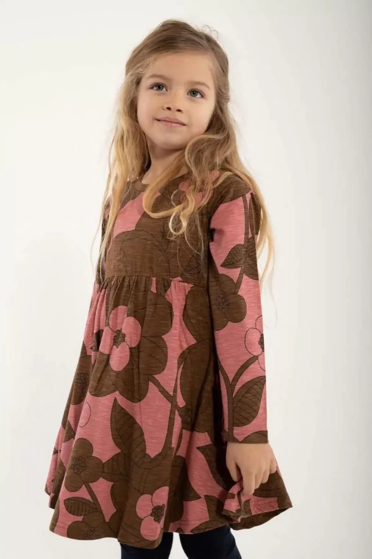 New Organic - Daneginger Dress Dk Navy/Brown Beige Bloom Boom Kinder Kleider