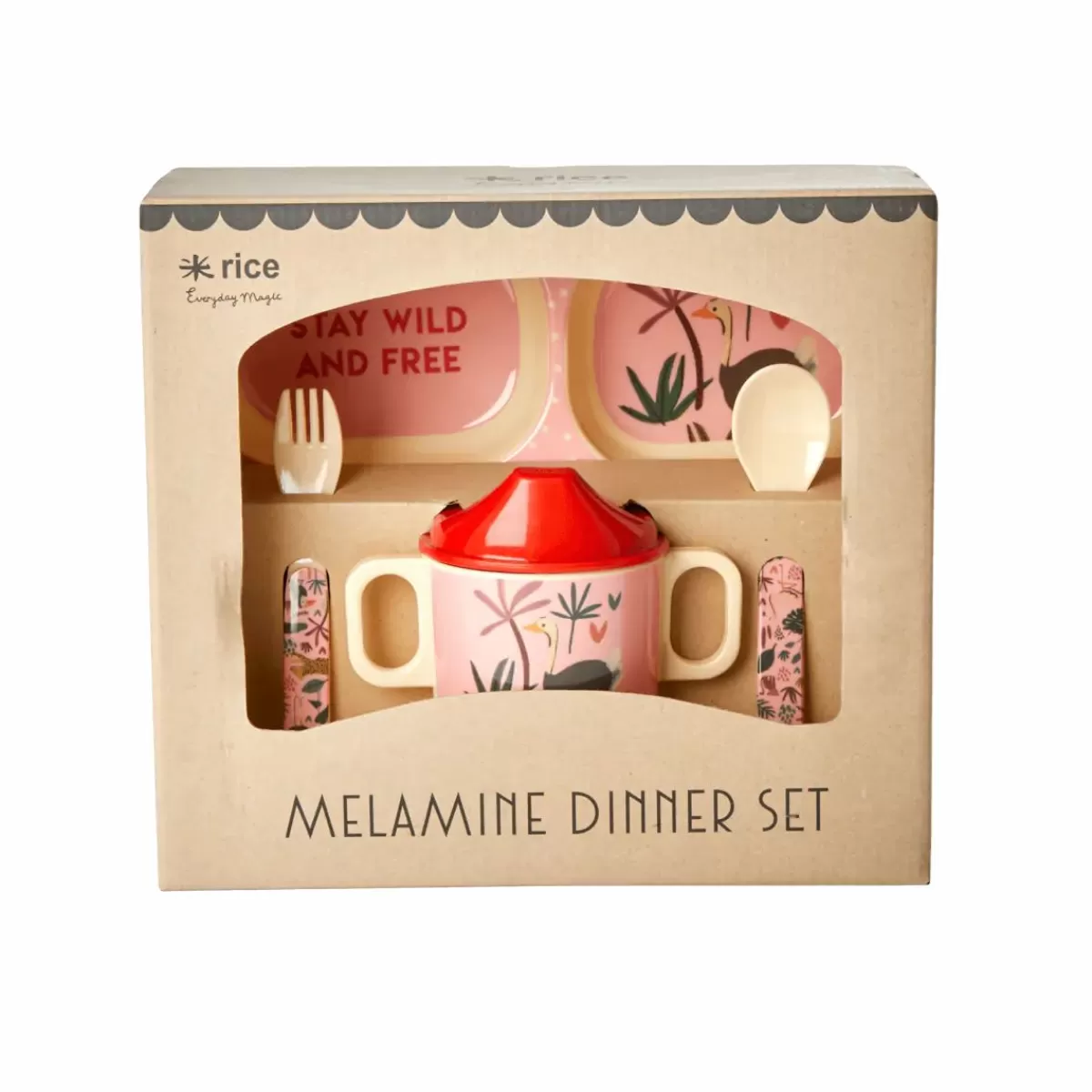 Flash Sale Rice Melamine Baby Spisesaet Pink Jungle Animals Baby Essenszeit