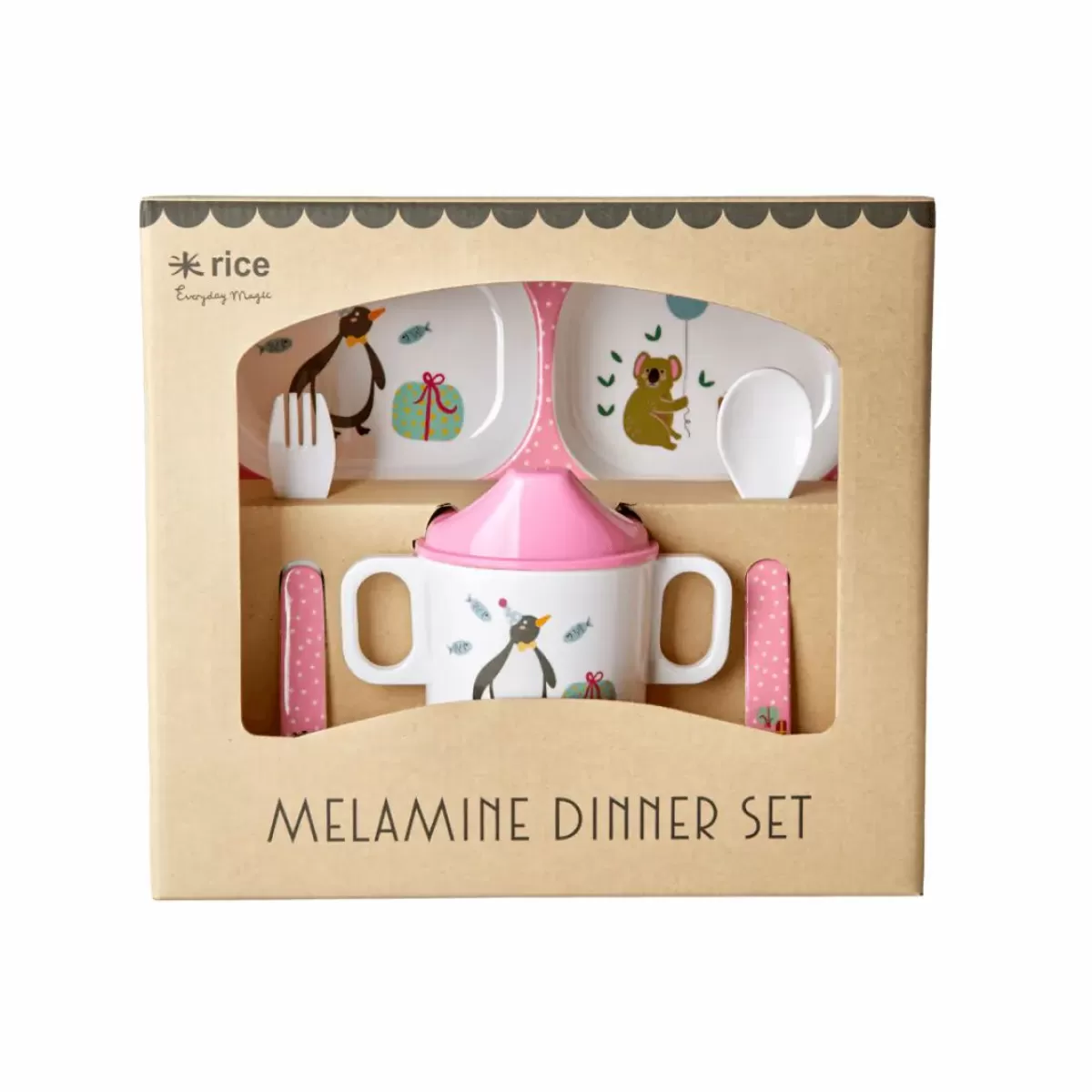 Flash Sale Rice Melamine Baby Spisesaet Pink Party Animal Baby Essenszeit