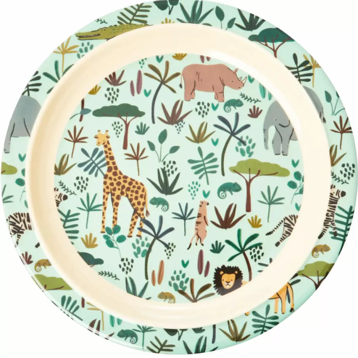 New Rice Melamine Bornetallerken Green Jungle Animals Baby Essenszeit