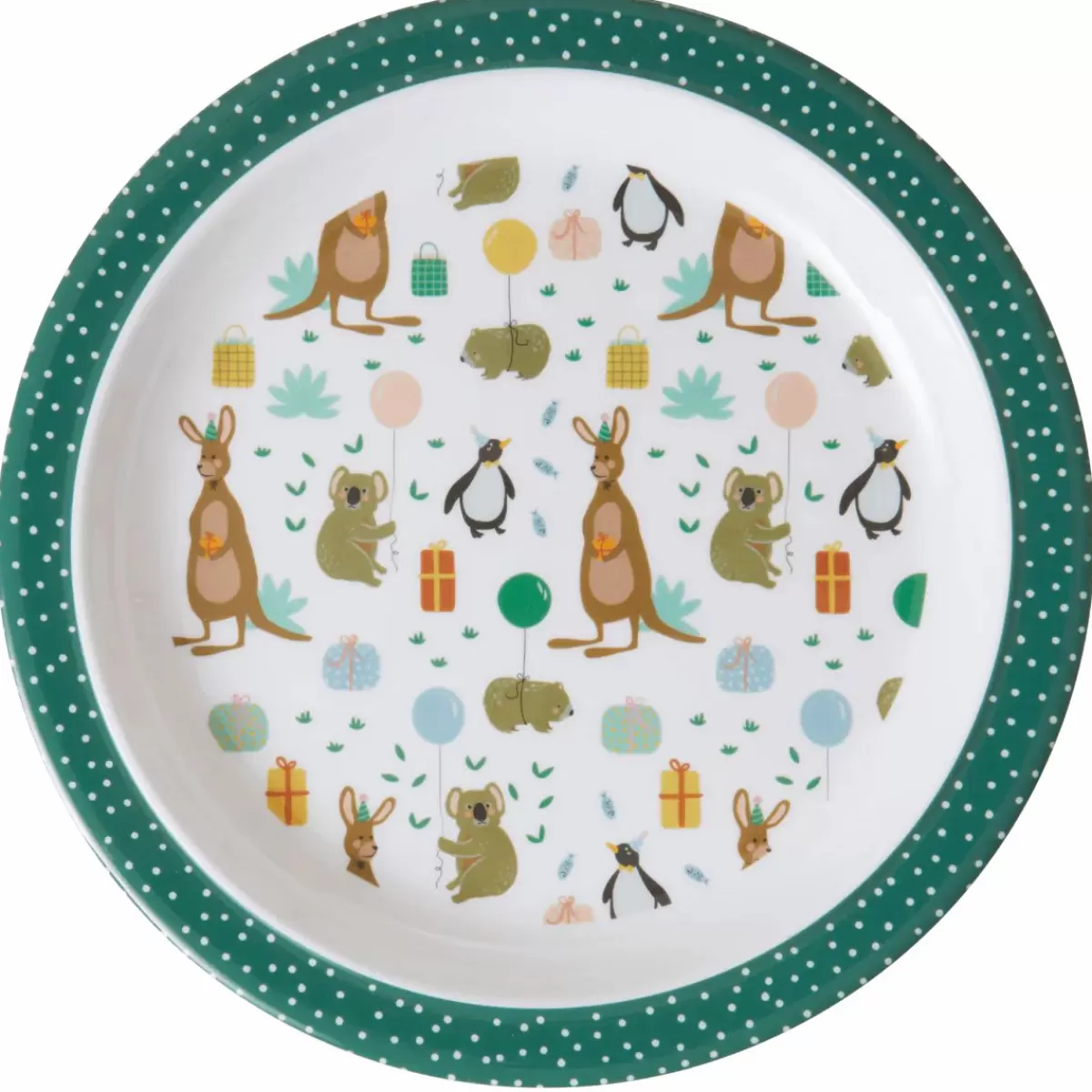 Hot Rice Melamine Bornetallerken Green Party Animals Baby Essenszeit