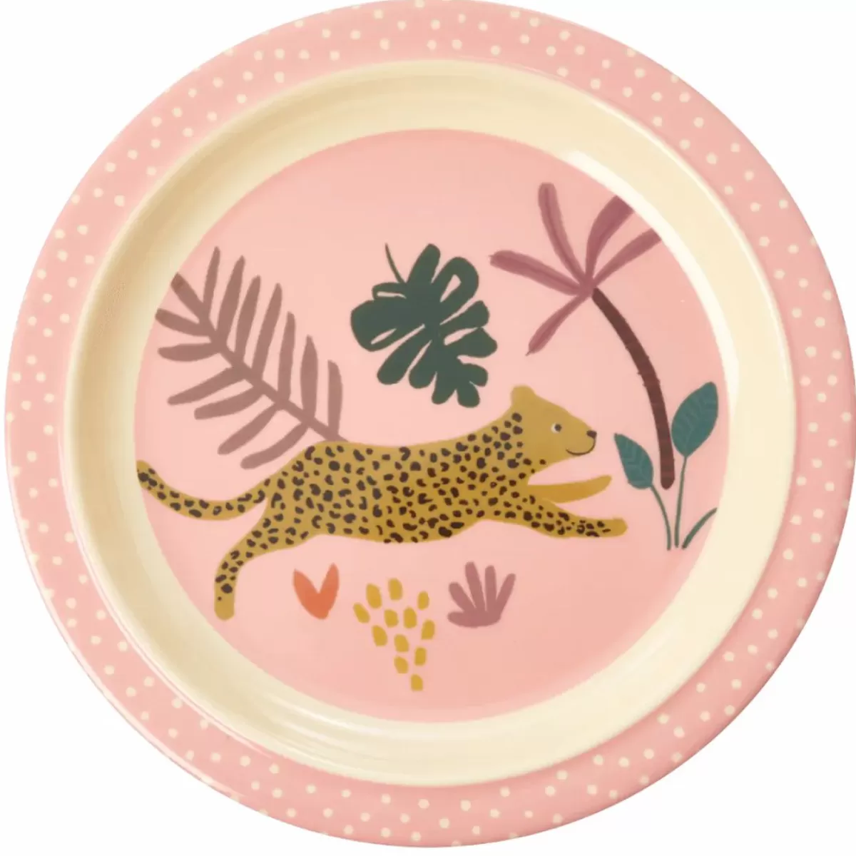 New Rice Melamine Bornetallerken Pink Jungle Animals Baby Essenszeit