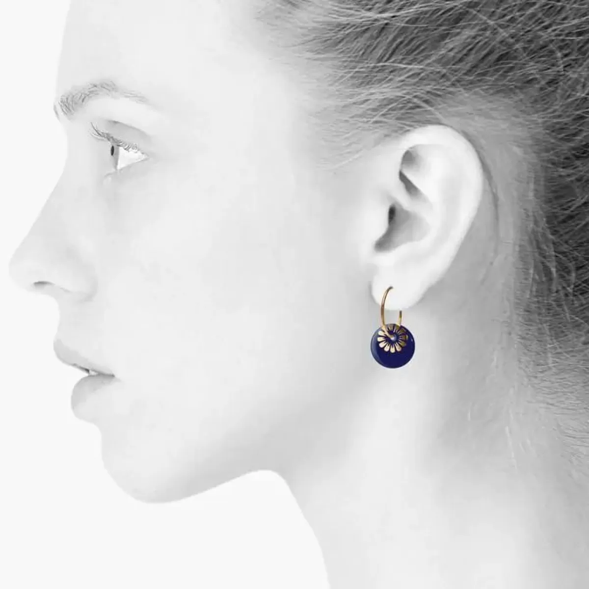 Danefæ Schmuck>Scherning Bloom Oreringe Stor Midnight Blue/Guldbelagt