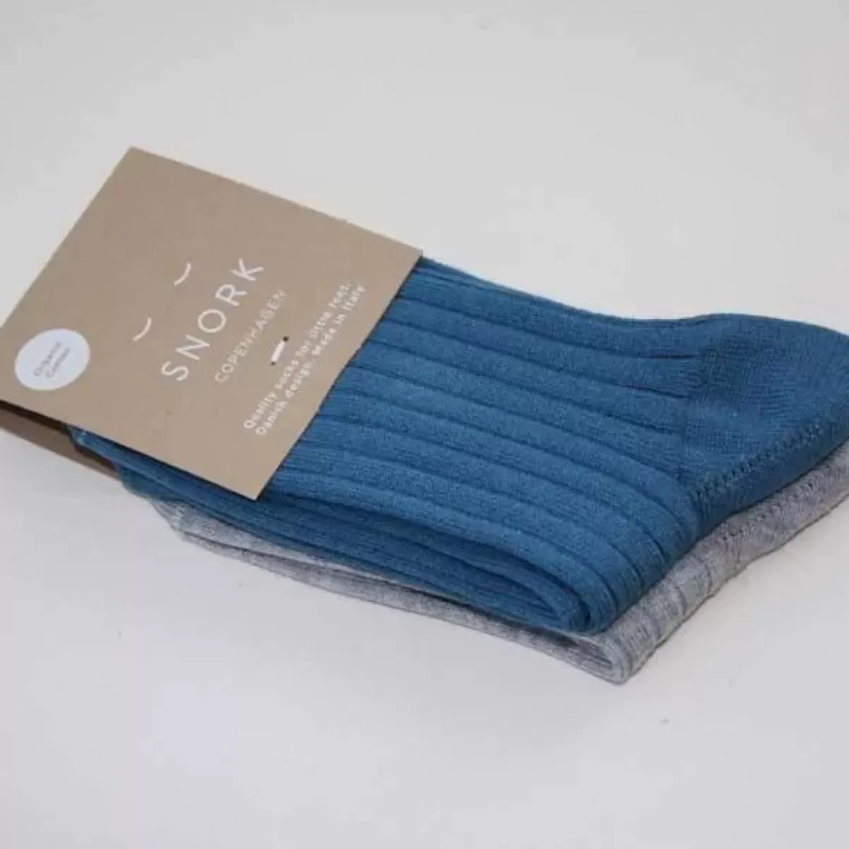Hot Snork Organic Rib Socks 2-Pack Dusty Blue/Grey Melange Kinder Socken Und Strumpfe