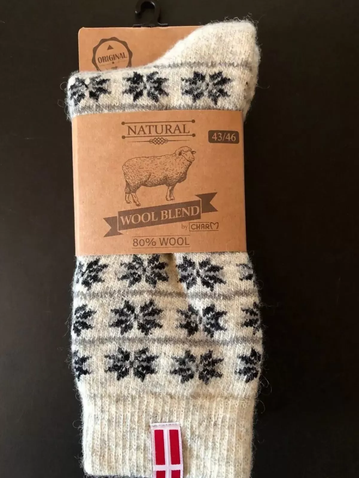 Danefæ Socken Und Strümpfe>Woolwear Ragsok M/Dansk Flag Grey/Black Nr.22B