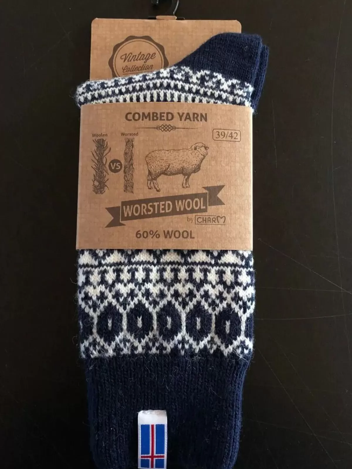 Danefæ Socken Und Strümpfe>Woolwear Ragsok M/Islandsk Flag Navy Nr.24