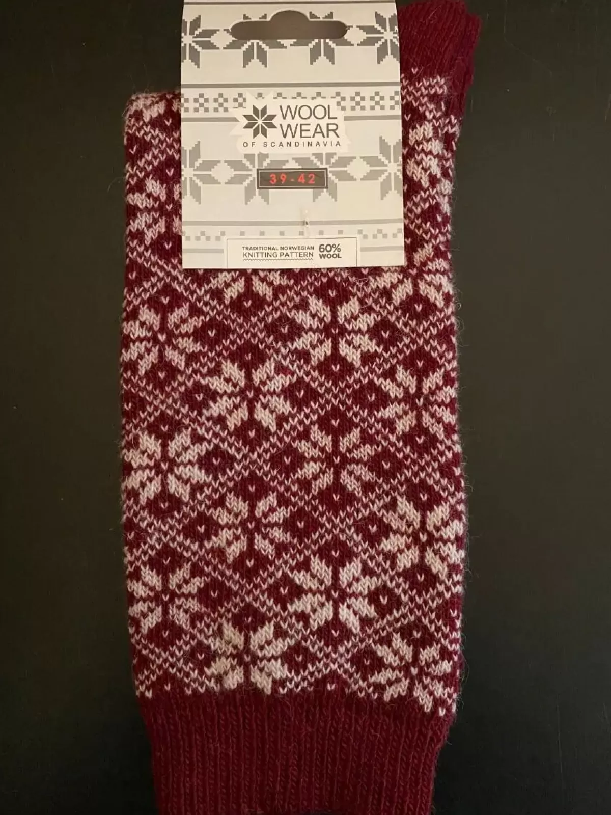 Danefæ Socken Und Strümpfe>Woolwear Uldsokker M/Snefnug Bordeaux/White Aop Nr.39