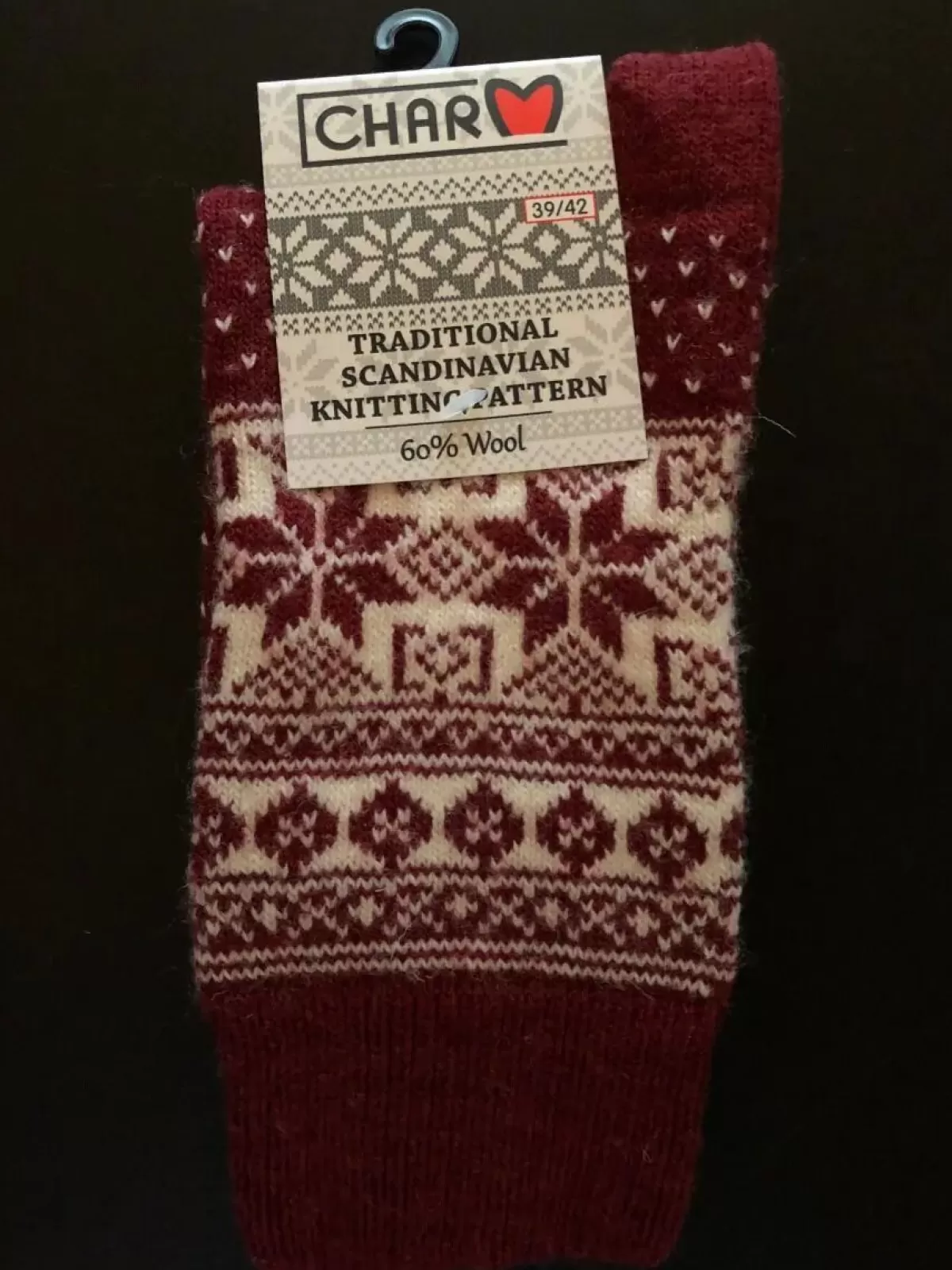 Danefæ Socken Und Strümpfe>Woolwear Uldsokker M/Snefnug Bordeaux/White Nr.36