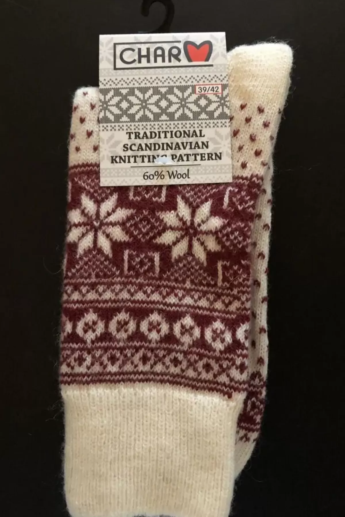 Danefæ Socken Und Strümpfe>Woolwear Uldsokker M/Snefnug White/Bordeaux Nr.37